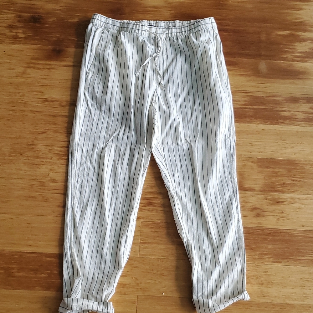 H&M White and Black Striped Linen Joggers